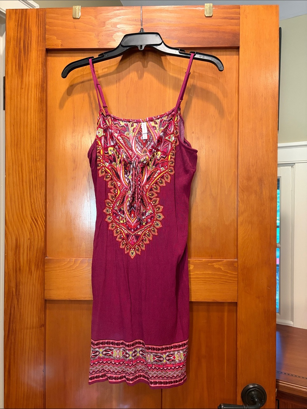Xhilaration Magenta Embroidered Spaghetti-Strap Mini Dress